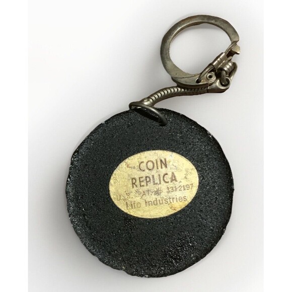 FAUX Morgan Silver Dollar Vintage Advertising Keychain Coin - Picture 2 of 2